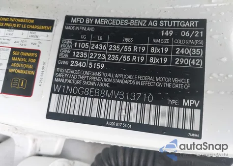 2021 Mercedes-Benz Glc 300 4Matic Suv из США, поврежденный, VIN W1N0G8EB8MV313710